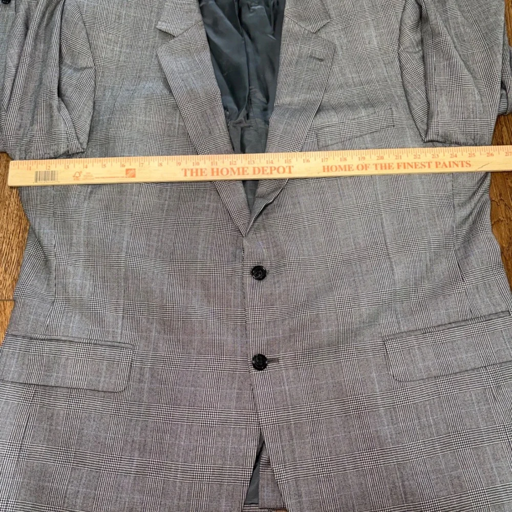 Jos A Bank Signature Collection 50R Blazer Gray Glen Plaid 100% Wool Sport Coat